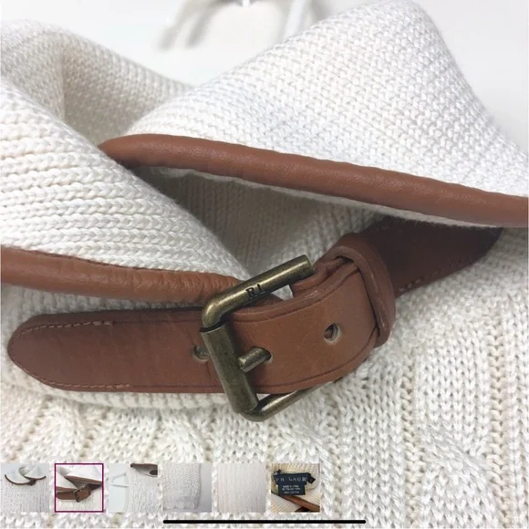 Ralph Lauren Blue Label Cream Cable Knit Turtleneck Buckle Sweater - Picture 4 of 8